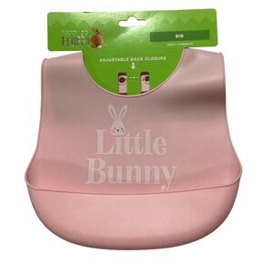 Happy Go Fluffy Little Bunny Silicone Baby Bib Pink Adjustable 0-12 Months NWT